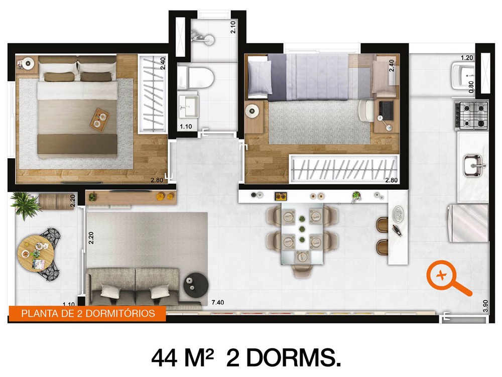 planta apartamento 2 quartos pequeno