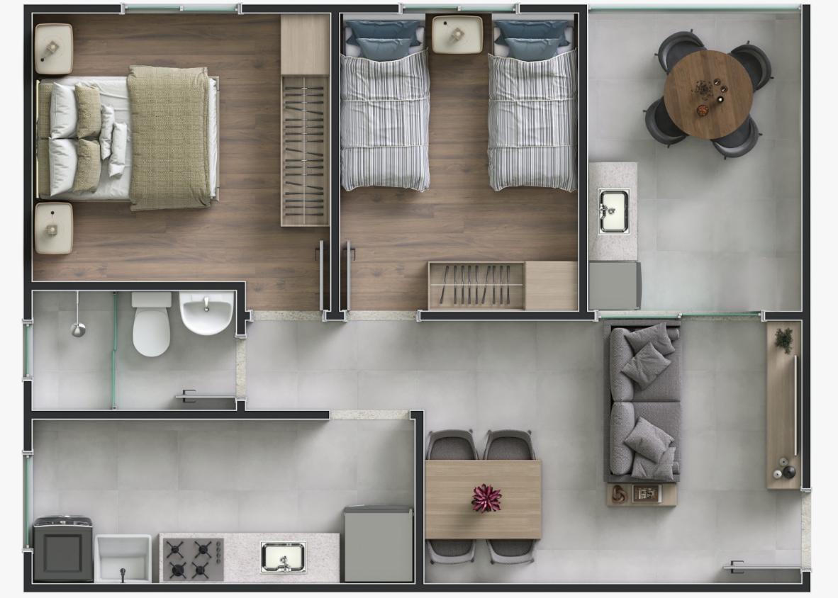 planta apartamento 2 quartos moderno
