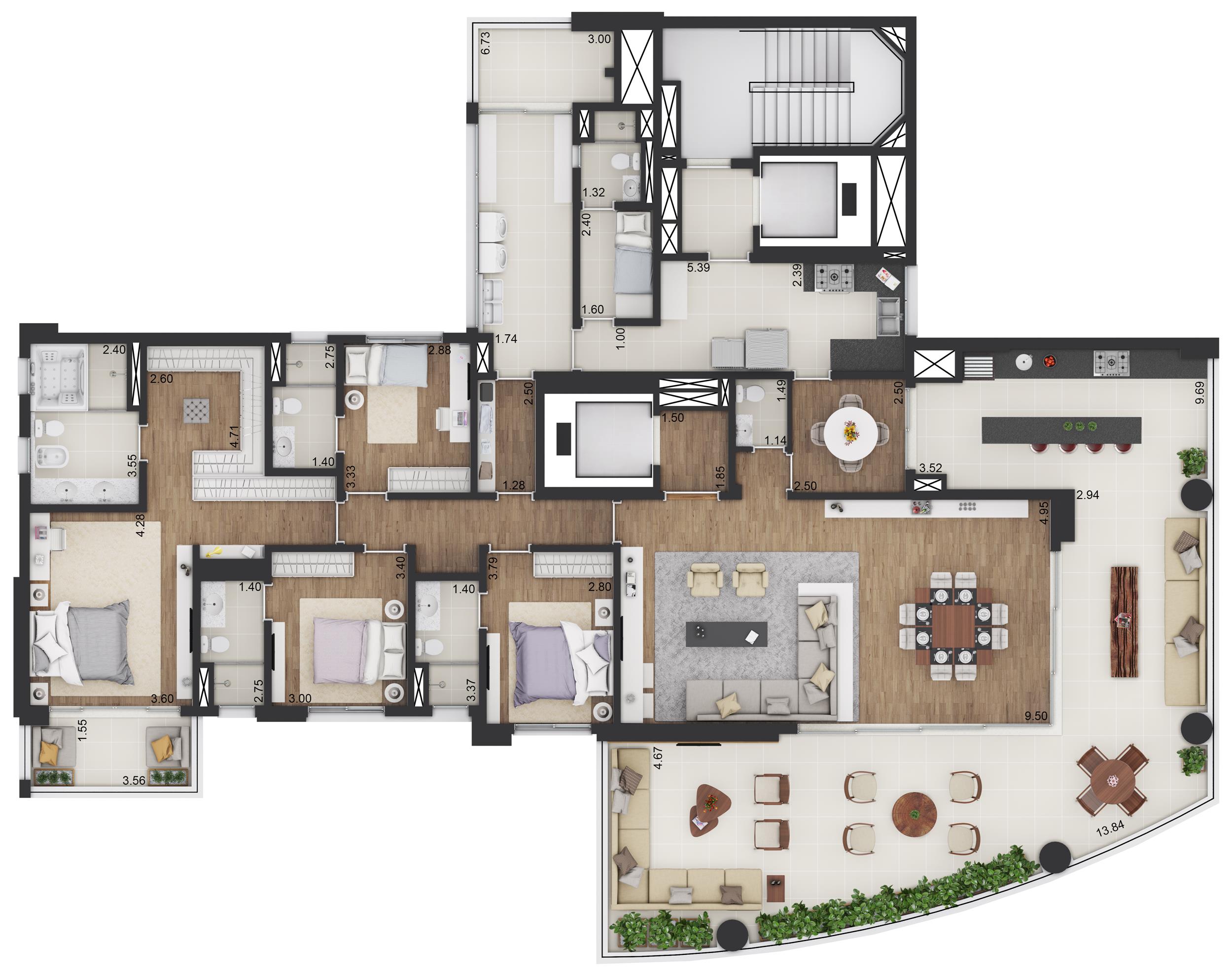 plantas de apartamentos 3 quartos
