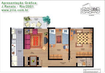 planta de apartamento 2 quartos cozinha americana