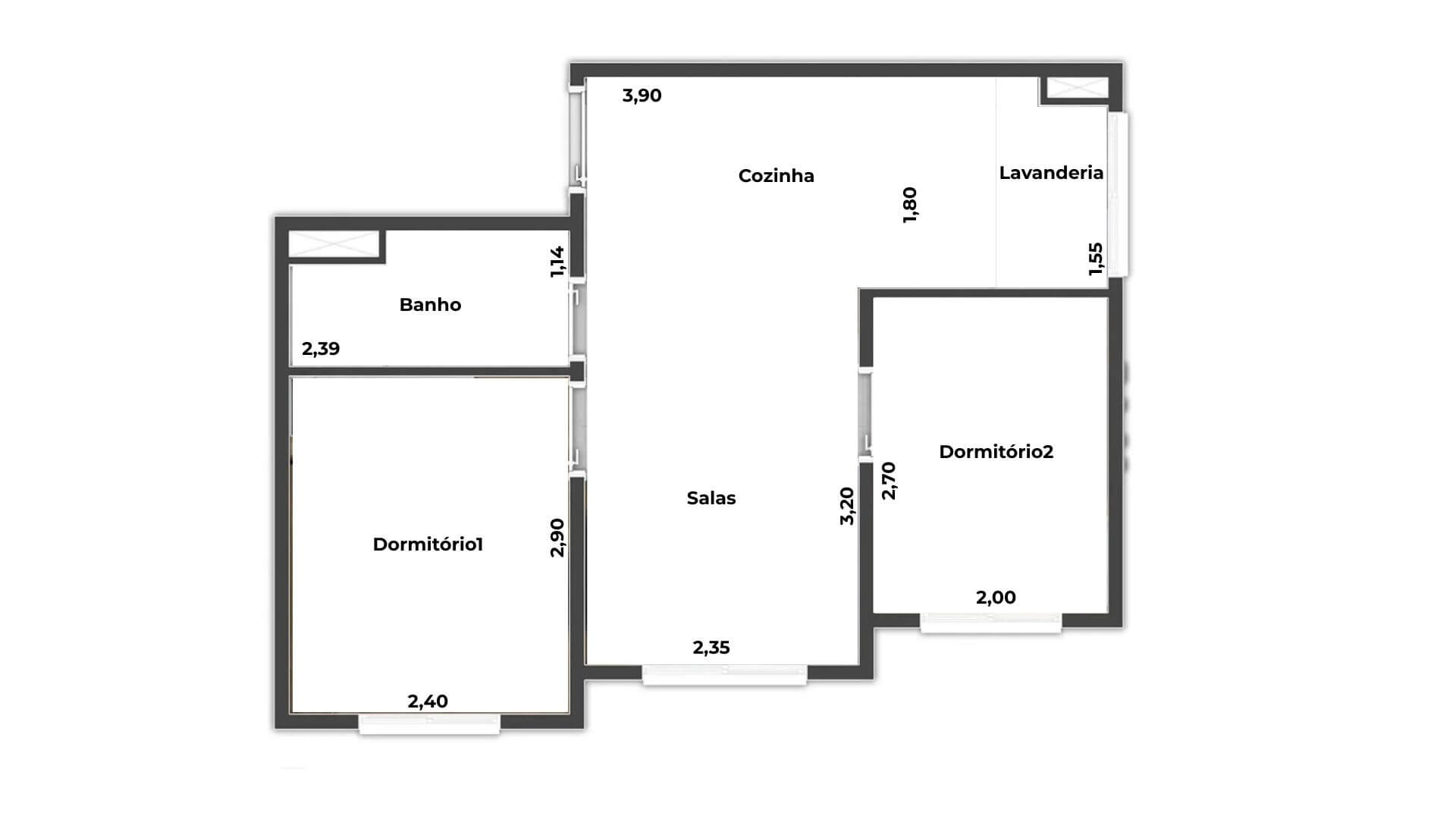 planta de apartamento 2 quartos 60m2