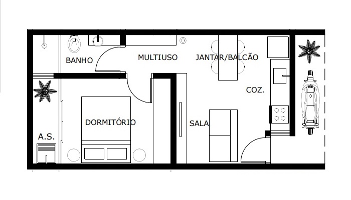 apartamento pequeno 2 quartos