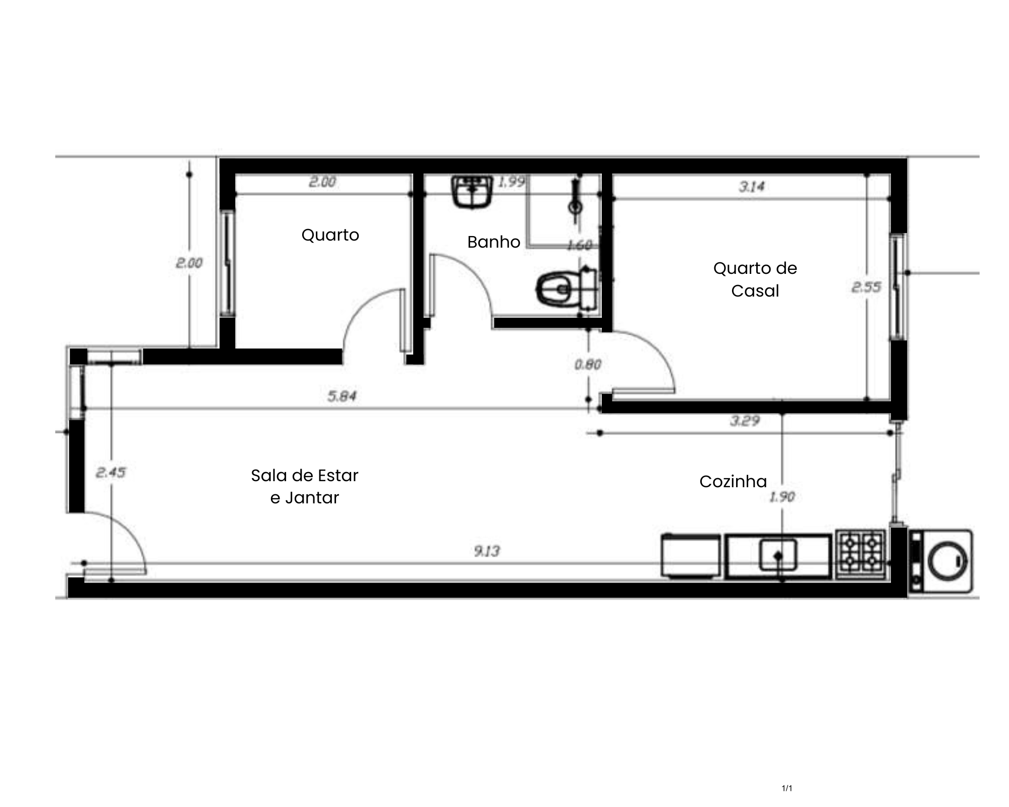 plantas de apartamento 2 quartos 55m2