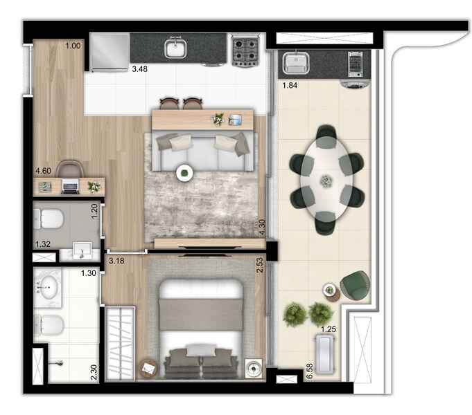 apartamento 50m2 1 quarto