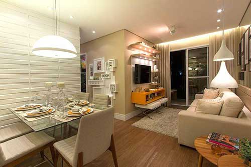 apartamento pequeno sala de jantar e estar em L