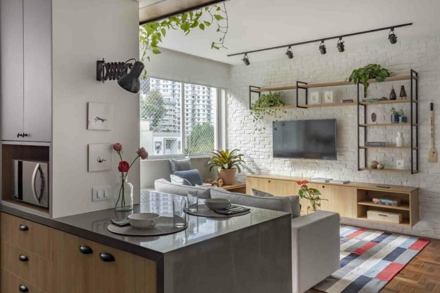 apartamento pequeno sala e cozinha juntas