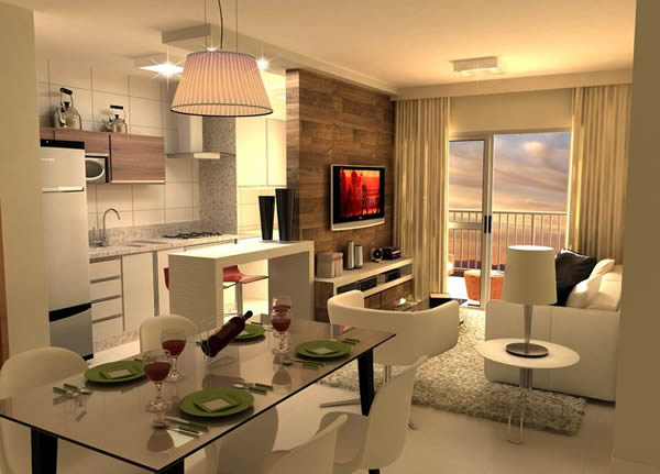 apartamento pequeno sala e cozinha juntas