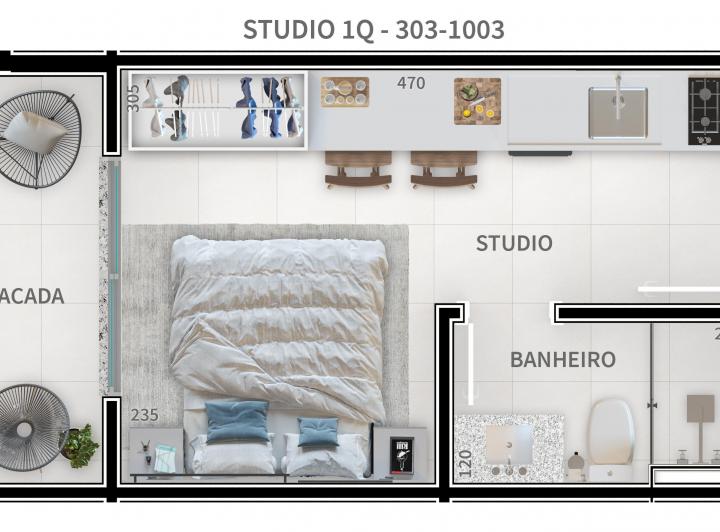 projetos de apartamentos 1 quarto