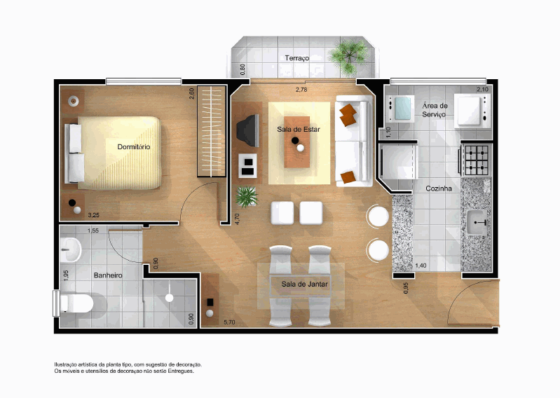 planta apartamento 45m2 studio