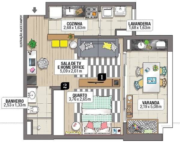 apartamento 2 quartos pequeno