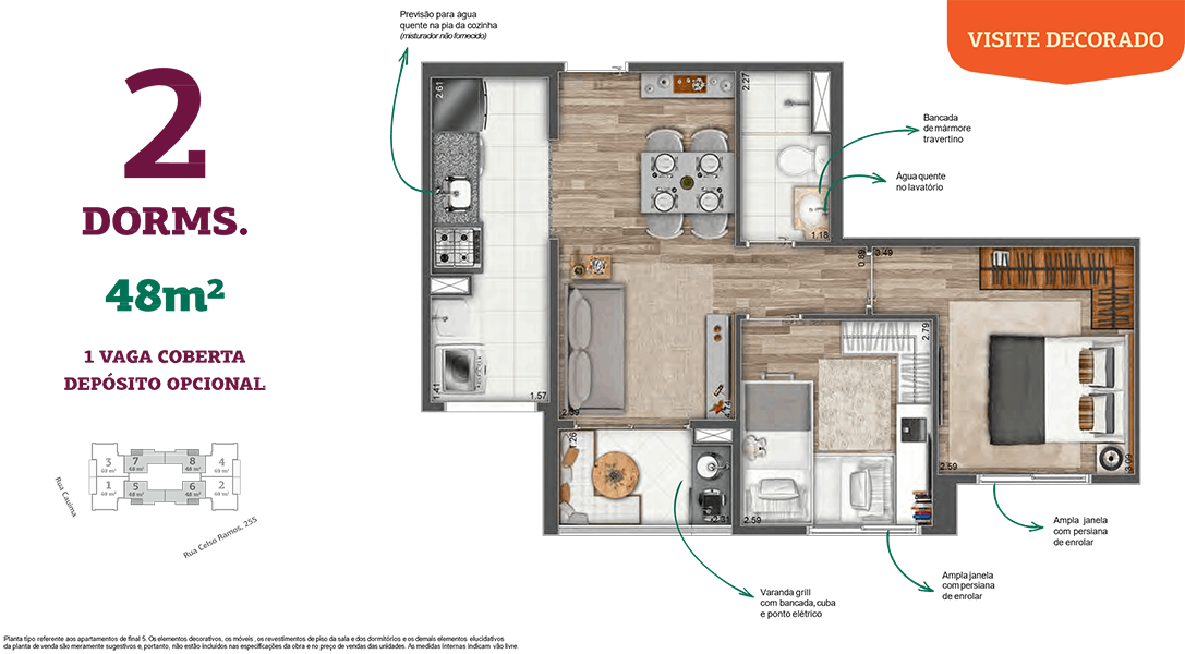 apartamento 48m2 integrado