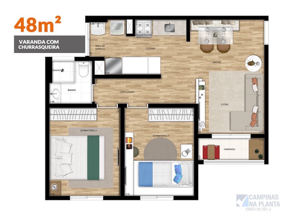 apartamento 48m2 solteiro