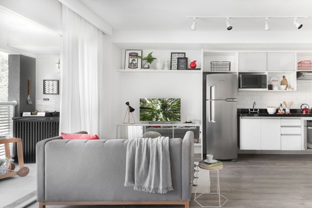 decoração sala cinza e branco