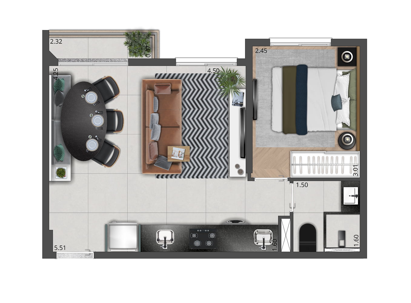 layout apartamento compacto