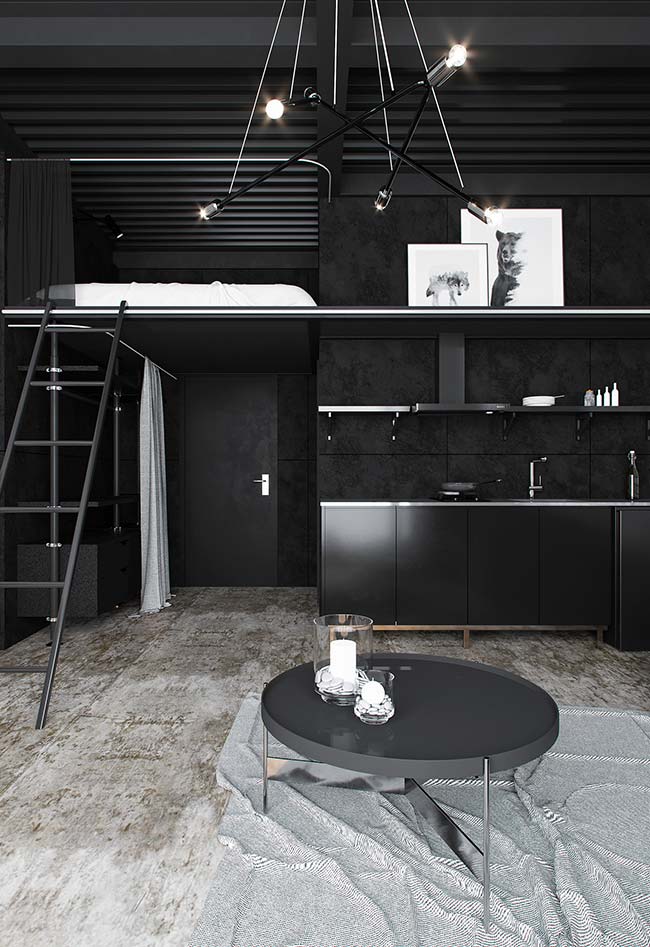 apartamento pequeno preto e cinza