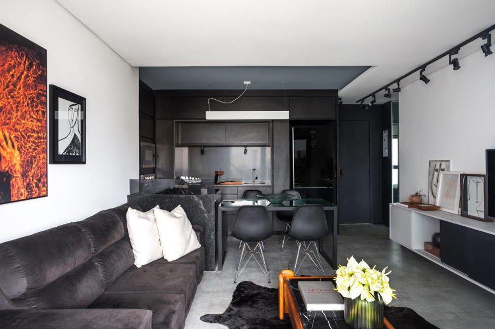 apartamento industrial preto e cinza