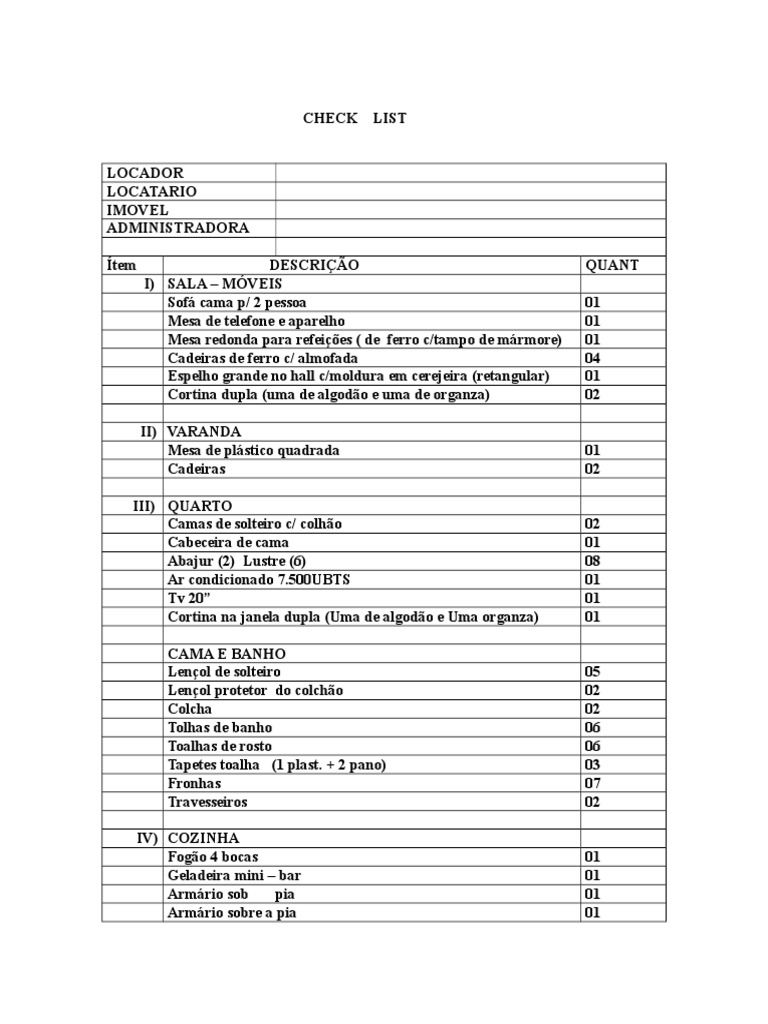 vistoria apartamento novo word