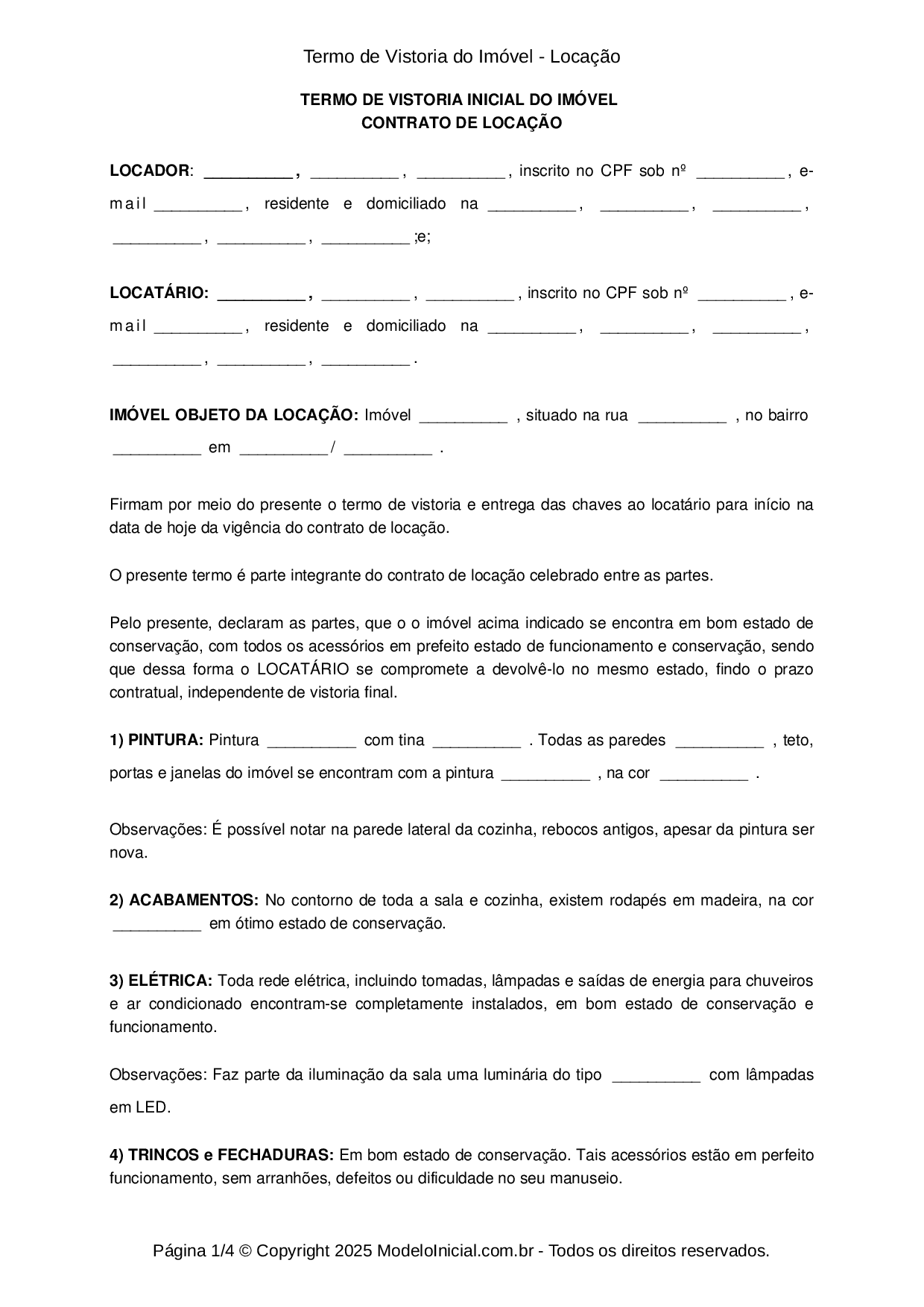 vistoria de entrega de chaves apartamento word