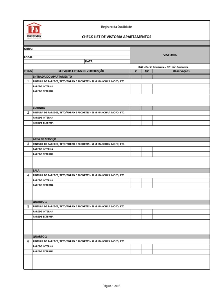 vistoria de entrega de chaves apartamento word