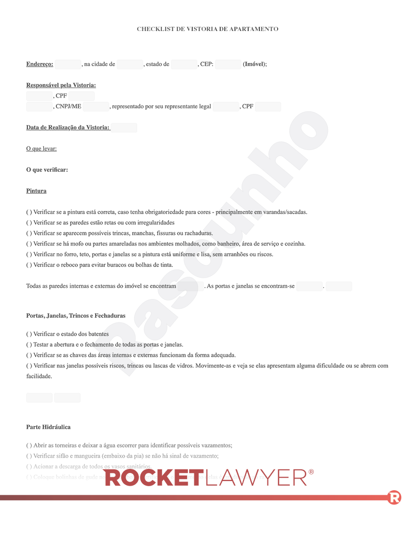 formulário vistoria apartamento word