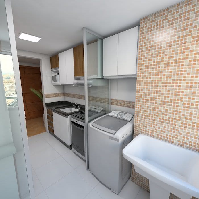 projeto cozinha e lavanderia em um só ambiente