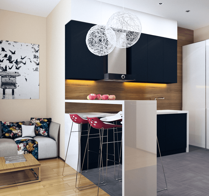 apartamento pequeno com cozinha americana