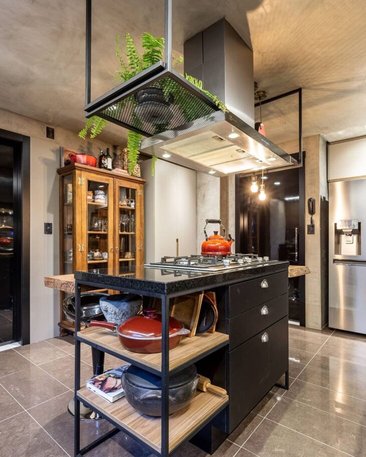 cozinha industrial apartamento cinza