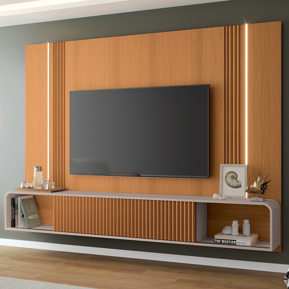 painel com nichos para tv