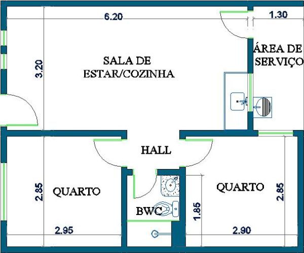 planta apartamento 2 quartos pequeno