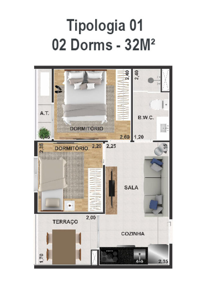 decoração apartamento 30m2 2 quartos