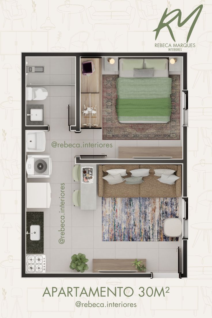 apartamento 2 quartos 30 metros quadrados planta