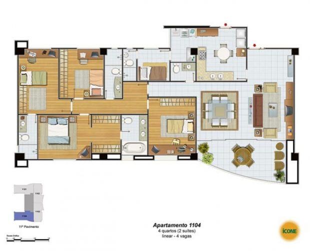 planta apartamento 4 quartos com suíte