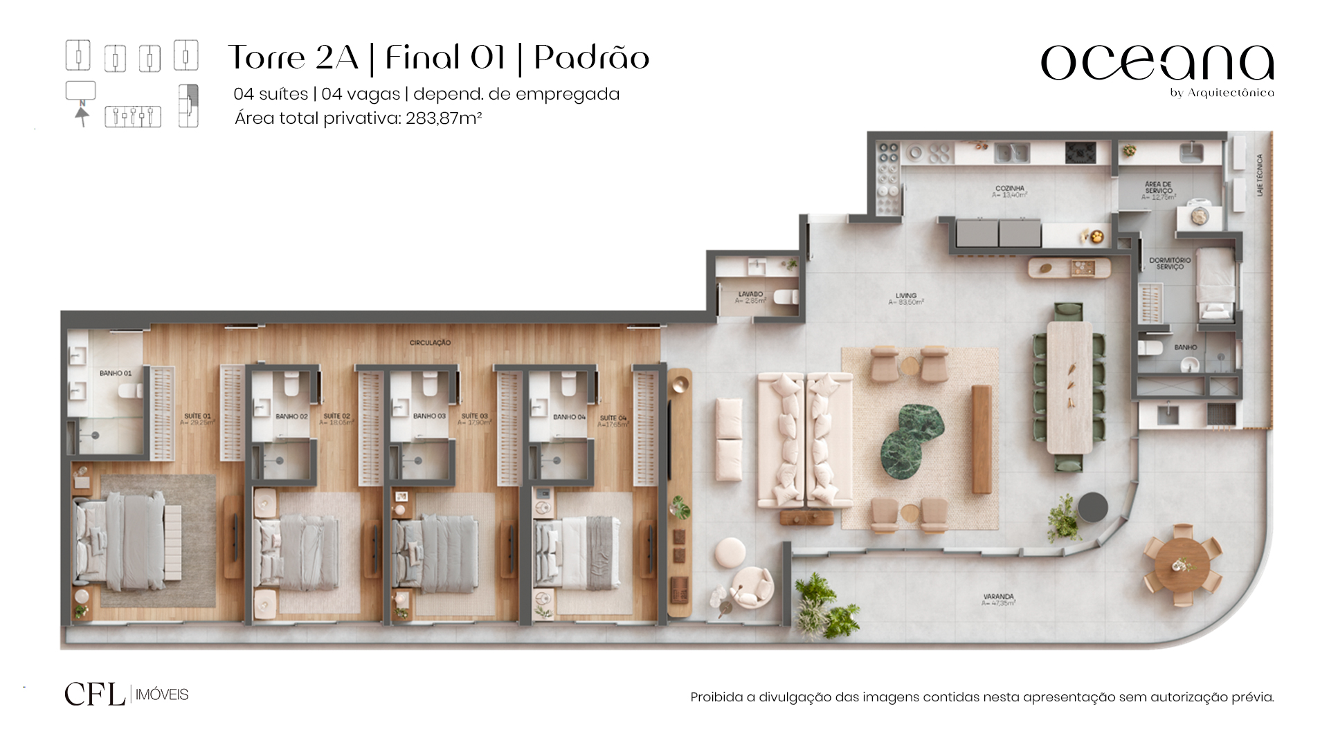 apartamento 4 quartos metragem
