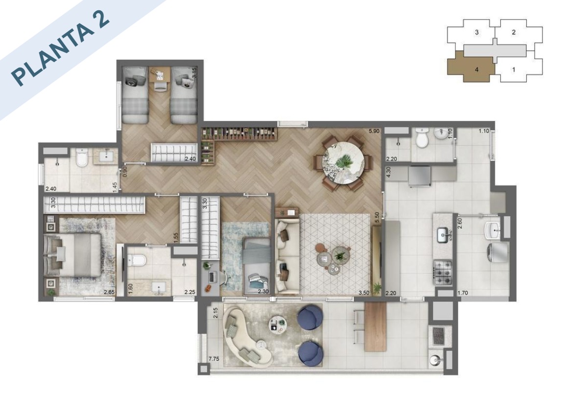 apartamento 4 quartos com dependência completa