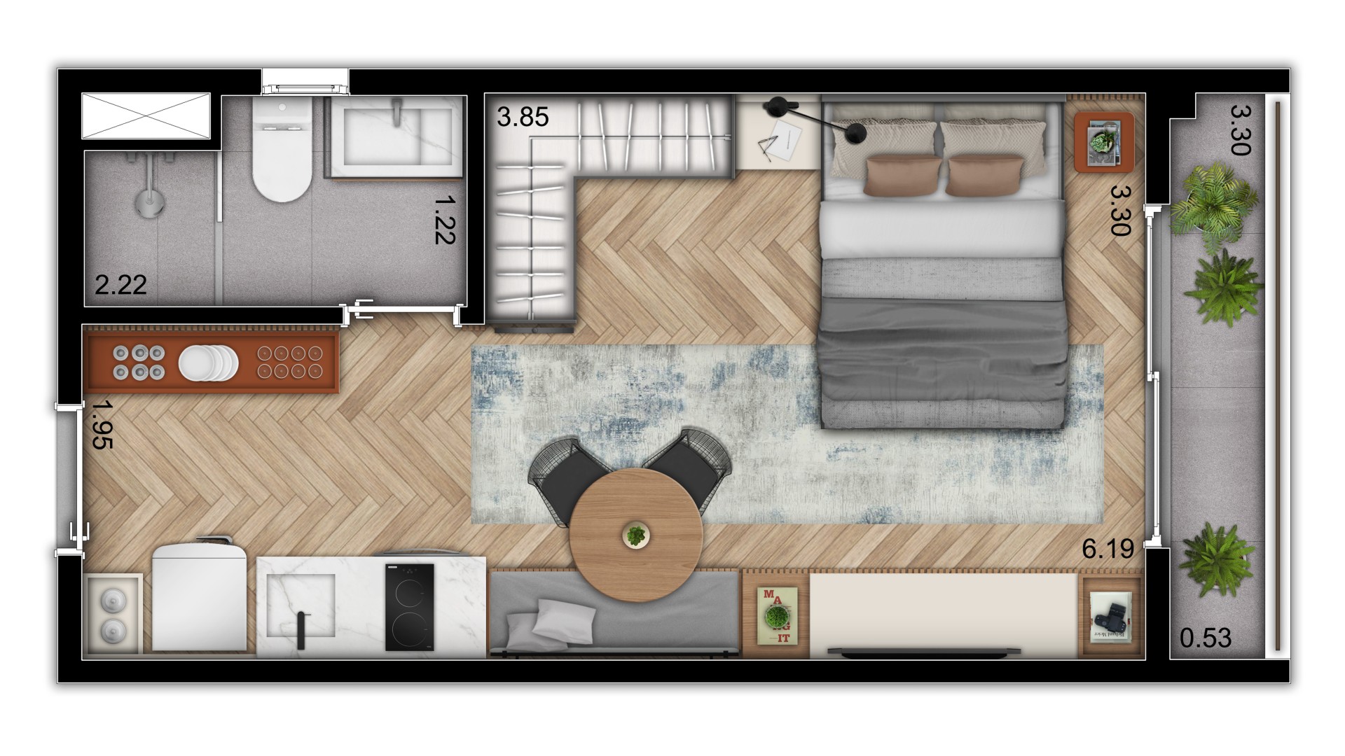apartamento studio mobiliado
