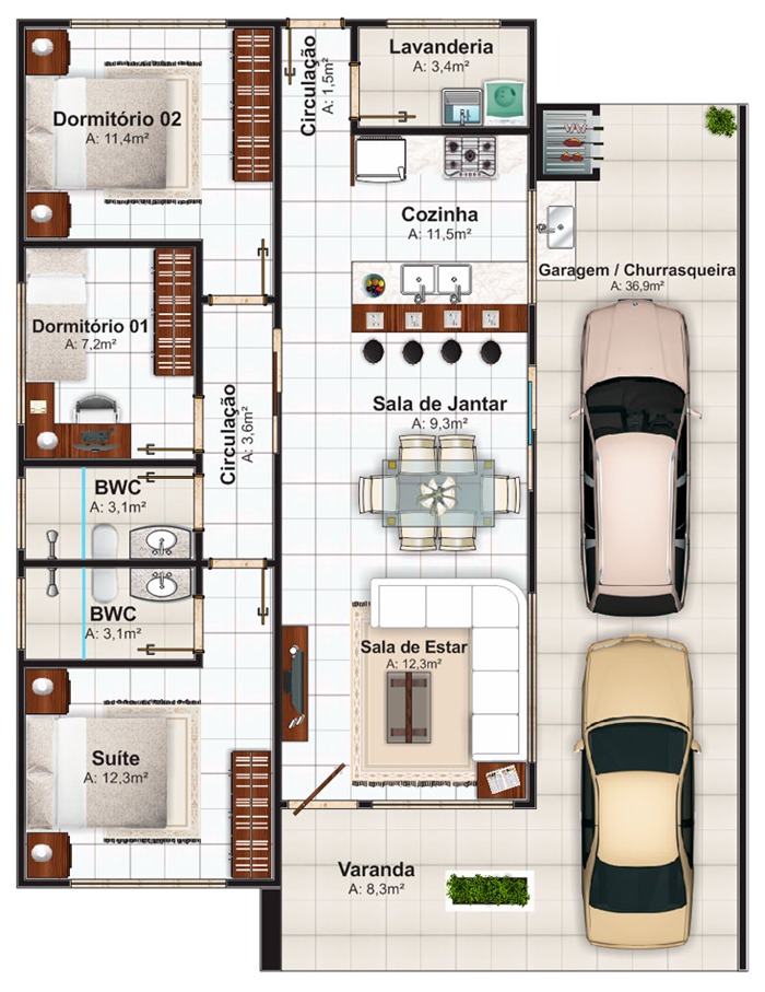 simulador de planta baixa 3 quartos