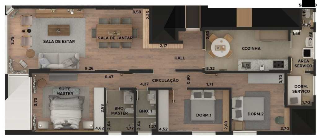 apartamento 3 quartos 70m2 planta