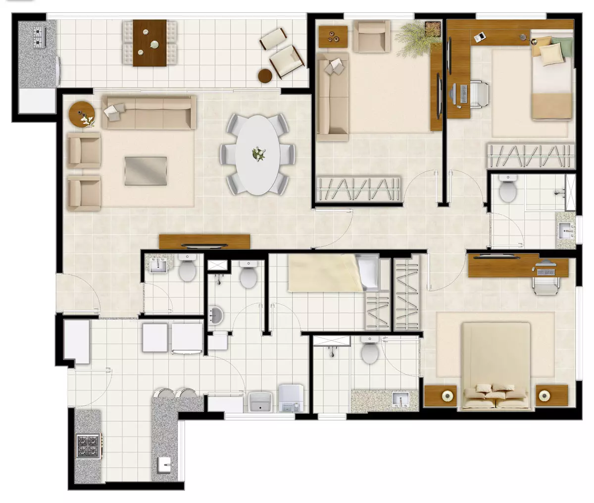 apartamento 3 quartos 70m2 planta