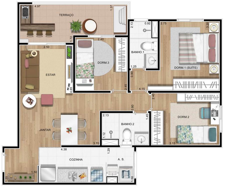 decoração apartamento 3 quartos