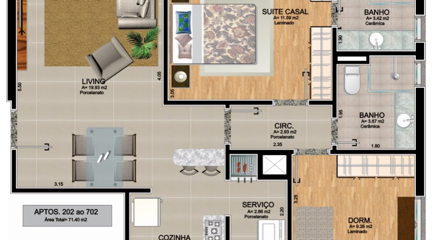 layout apartamento 2 quartos