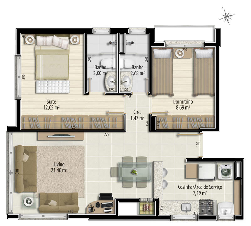 apartamento 2 quartos integrado