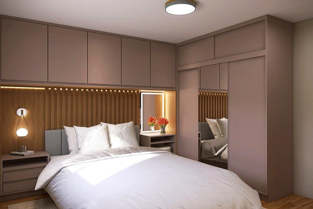 quarto casal planejado com home office apartamento
